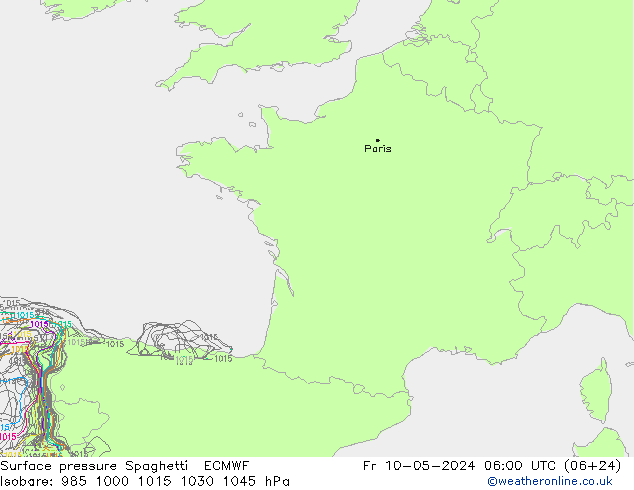 Luchtdruk op zeeniveau Spaghetti ECMWF vr 10.05.2024 06 UTC
