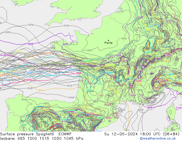 Presión superficial Spaghetti ECMWF dom 12.05.2024 18 UTC