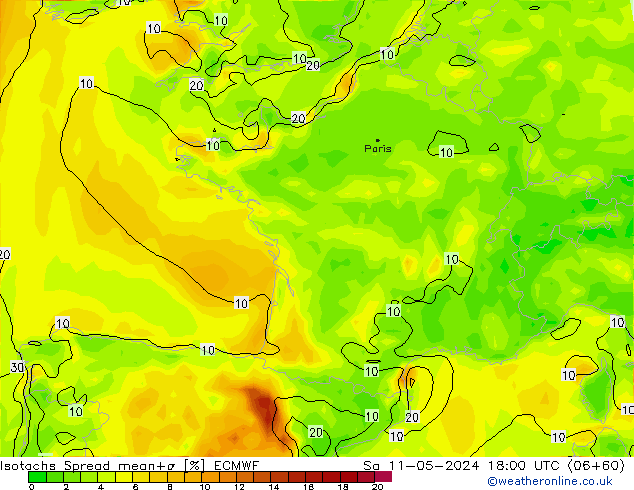 Isotachen Spread ECMWF Sa 11.05.2024 18 UTC