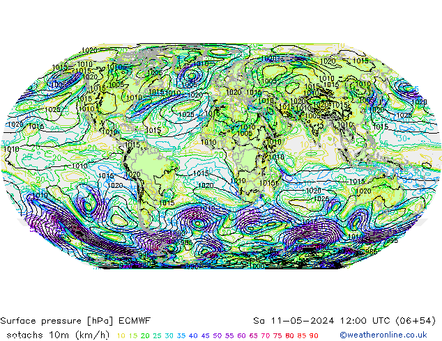 Isotachs (kph) ECMWF So 11.05.2024 12 UTC