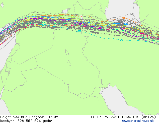 Height 500 hPa Spaghetti ECMWF ven 10.05.2024 12 UTC