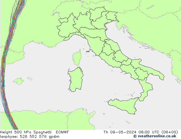 Height 500 hPa Spaghetti ECMWF  09.05.2024 06 UTC