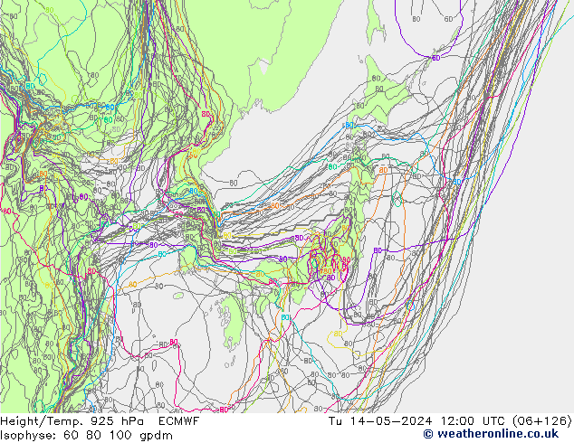 Géop./Temp. 925 hPa ECMWF mar 14.05.2024 12 UTC