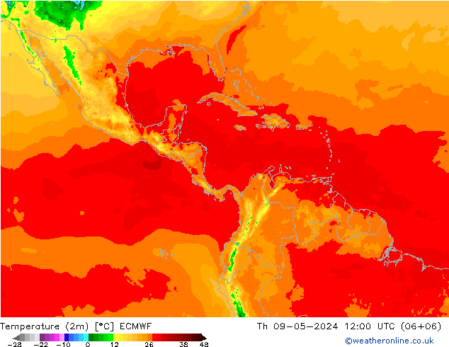 Temperatura (2m) ECMWF Qui 09.05.2024 12 UTC