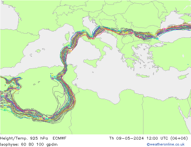 Height/Temp. 925 hPa ECMWF  09.05.2024 12 UTC