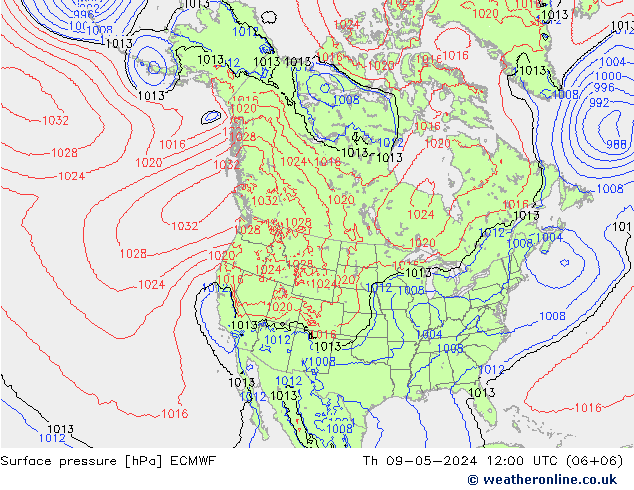 地面气压 ECMWF 星期四 09.05.2024 12 UTC