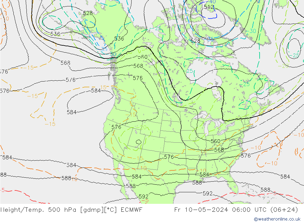 Height/Temp. 500 hPa ECMWF ven 10.05.2024 06 UTC