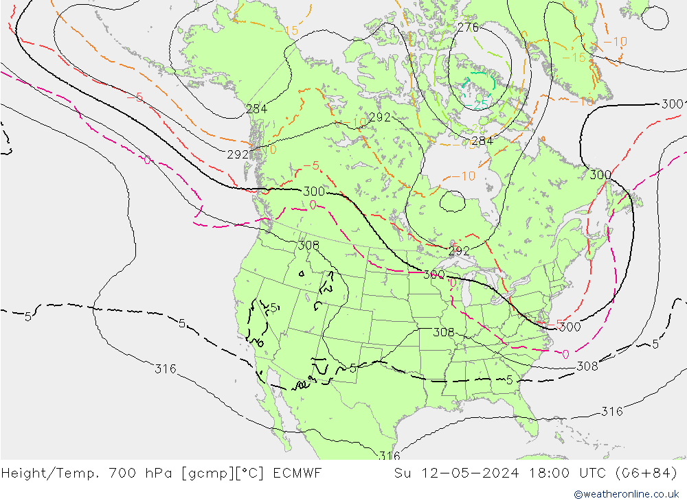 Height/Temp. 700 hPa ECMWF Su 12.05.2024 18 UTC