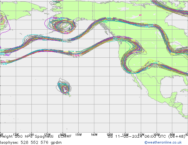 Height 500 hPa Spaghetti ECMWF Sa 11.05.2024 06 UTC