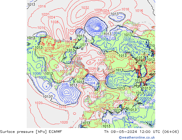 pressão do solo ECMWF Qui 09.05.2024 12 UTC