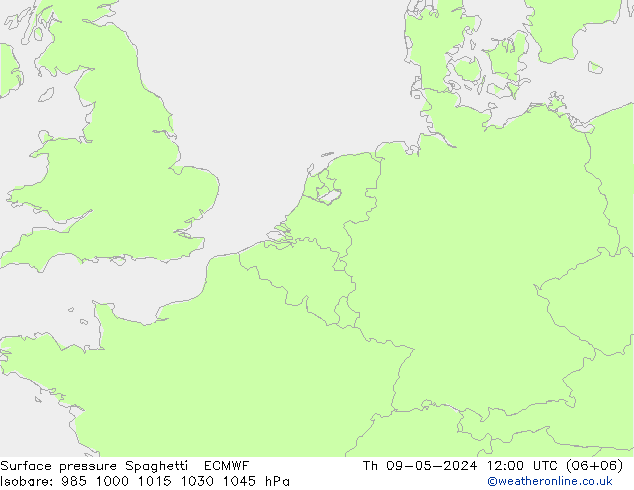 Surface pressure Spaghetti ECMWF Th 09.05.2024 12 UTC