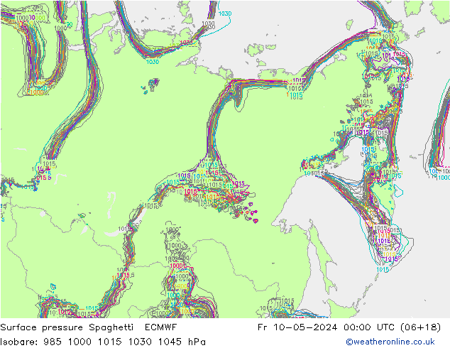 приземное давление Spaghetti ECMWF пт 10.05.2024 00 UTC