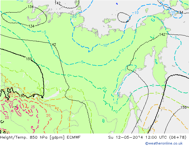 Hoogte/Temp. 850 hPa ECMWF zo 12.05.2024 12 UTC