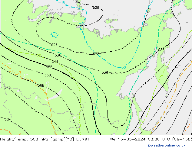 Géop./Temp. 500 hPa ECMWF mer 15.05.2024 00 UTC