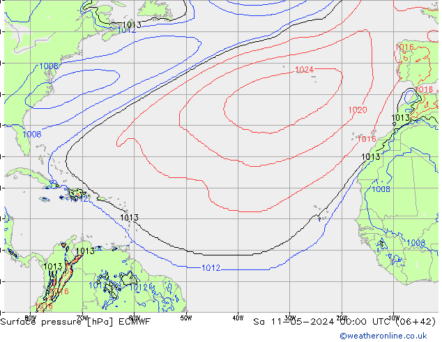 Presión superficial ECMWF sáb 11.05.2024 00 UTC