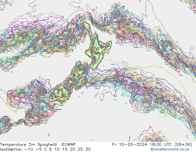 température 2m Spaghetti ECMWF ven 10.05.2024 18 UTC