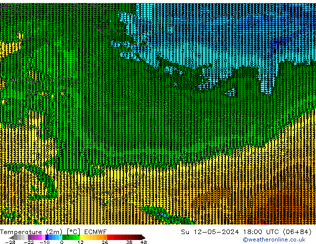 карта температуры ECMWF Вс 12.05.2024 18 UTC