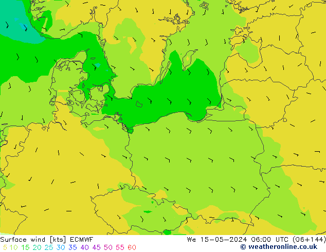 Vento 10 m ECMWF Qua 15.05.2024 06 UTC