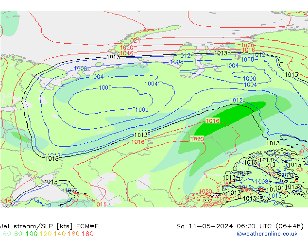 Jet stream/SLP ECMWF Sa 11.05.2024 06 UTC
