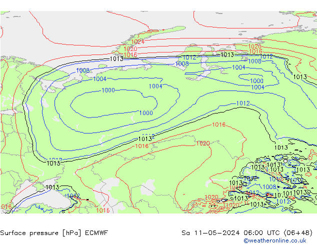 Surface pressure ECMWF Sa 11.05.2024 06 UTC