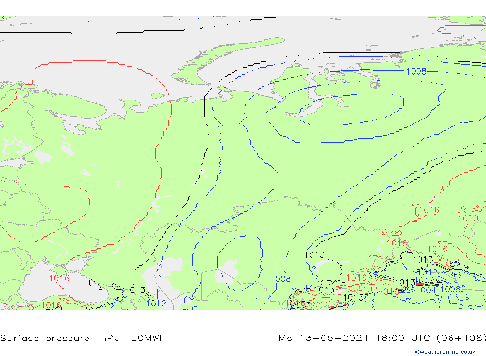 pressão do solo ECMWF Seg 13.05.2024 18 UTC