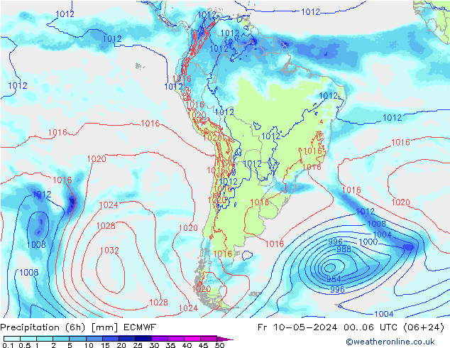 Precipitation (6h) ECMWF Fr 10.05.2024 06 UTC