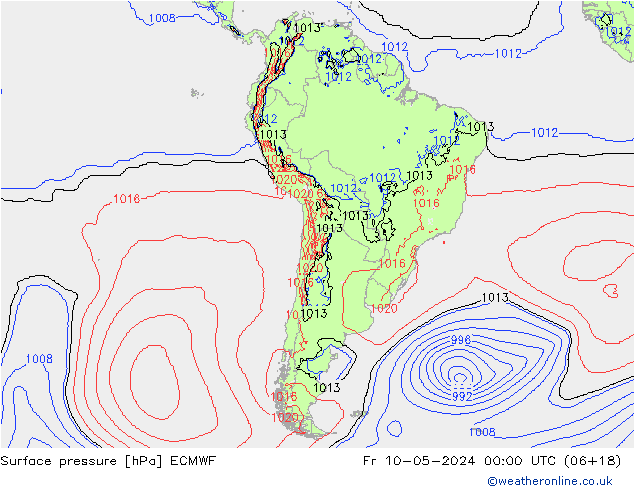 Presión superficial ECMWF vie 10.05.2024 00 UTC