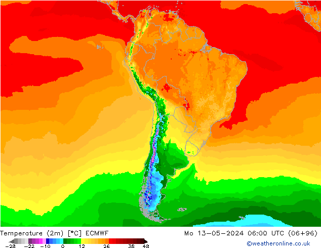 карта температуры ECMWF пн 13.05.2024 06 UTC