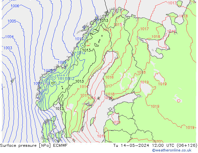 Luchtdruk (Grond) ECMWF di 14.05.2024 12 UTC