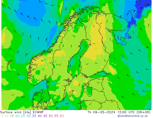 Viento 10 m ECMWF jue 09.05.2024 12 UTC