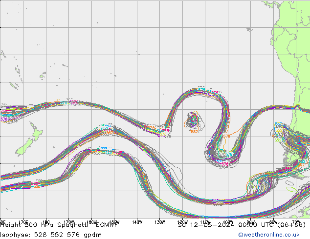 Height 500 hPa Spaghetti ECMWF Dom 12.05.2024 00 UTC