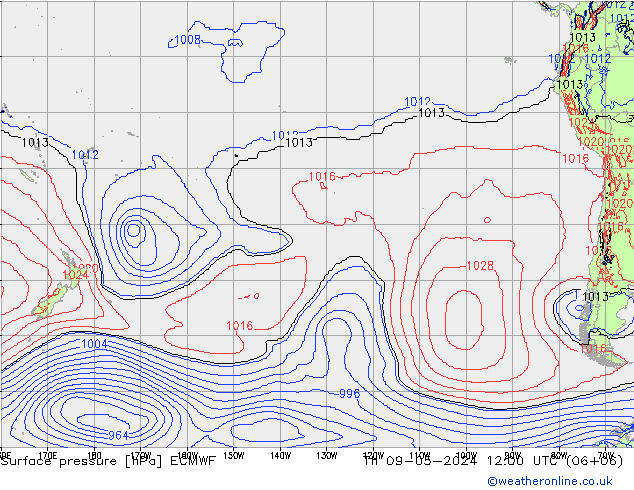 Atmosférický tlak ECMWF Čt 09.05.2024 12 UTC