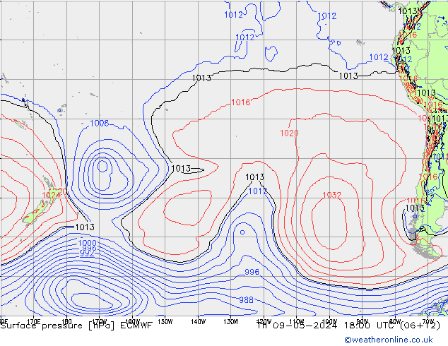 Pressione al suolo ECMWF gio 09.05.2024 18 UTC