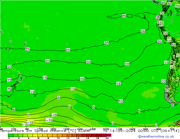 Temperatura 2m Spread ECMWF mar 14.05.2024 00 UTC