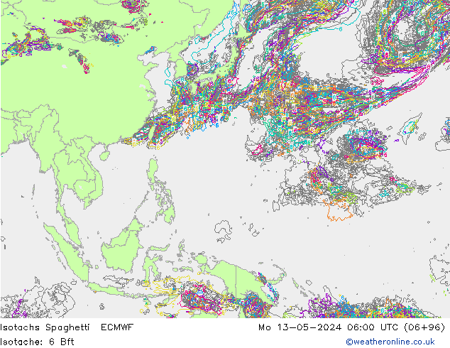 Isotachs Spaghetti ECMWF Seg 13.05.2024 06 UTC