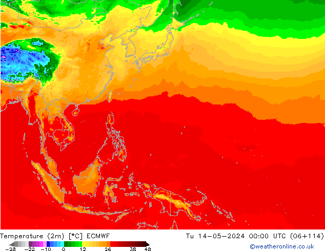 Temperatura (2m) ECMWF mar 14.05.2024 00 UTC