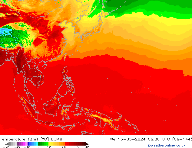 Temperatuurkaart (2m) ECMWF wo 15.05.2024 06 UTC