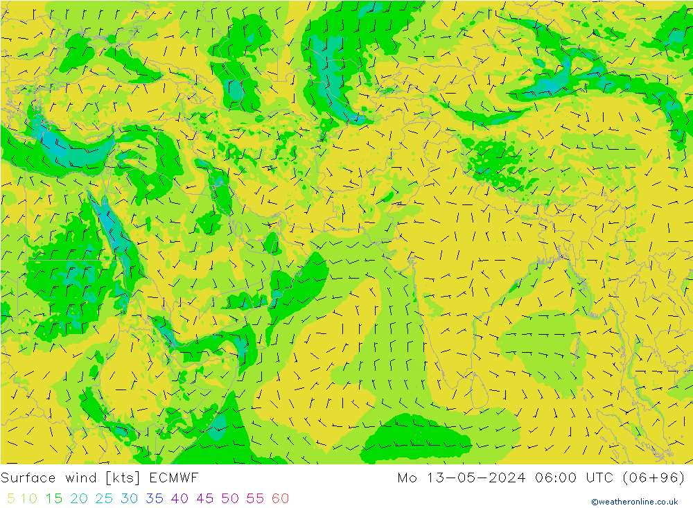 Viento 10 m ECMWF lun 13.05.2024 06 UTC