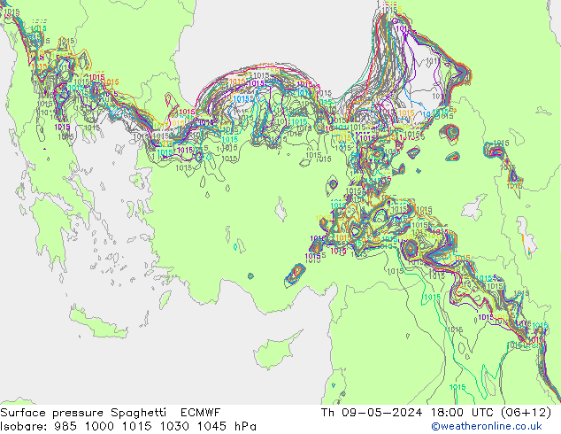 pressão do solo Spaghetti ECMWF Qui 09.05.2024 18 UTC