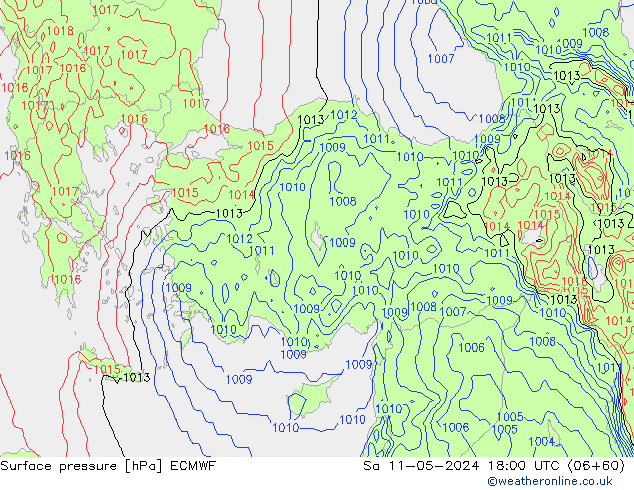 Surface pressure ECMWF Sa 11.05.2024 18 UTC