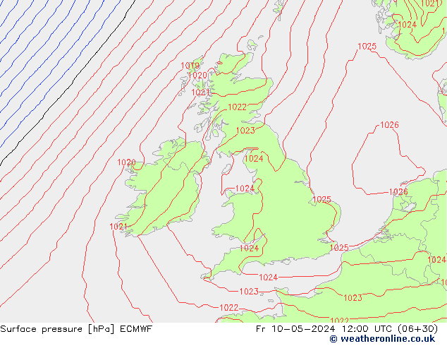 Presión superficial ECMWF vie 10.05.2024 12 UTC