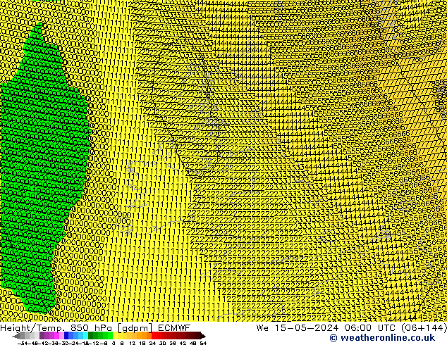 Hoogte/Temp. 850 hPa ECMWF wo 15.05.2024 06 UTC