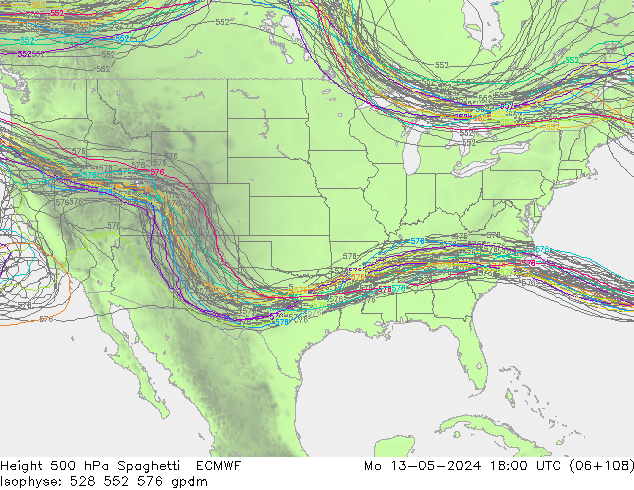 Géop. 500 hPa Spaghetti ECMWF lun 13.05.2024 18 UTC