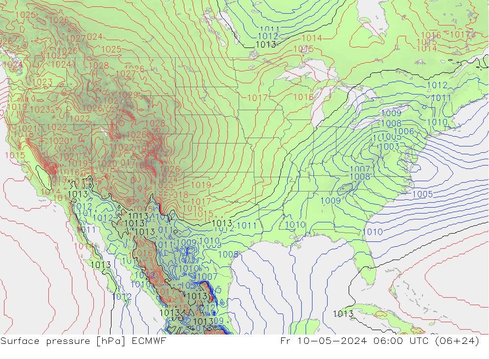 Surface pressure ECMWF Fr 10.05.2024 06 UTC