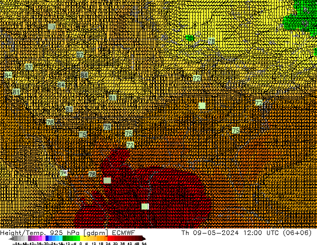 Height/Temp. 925 hPa ECMWF  09.05.2024 12 UTC