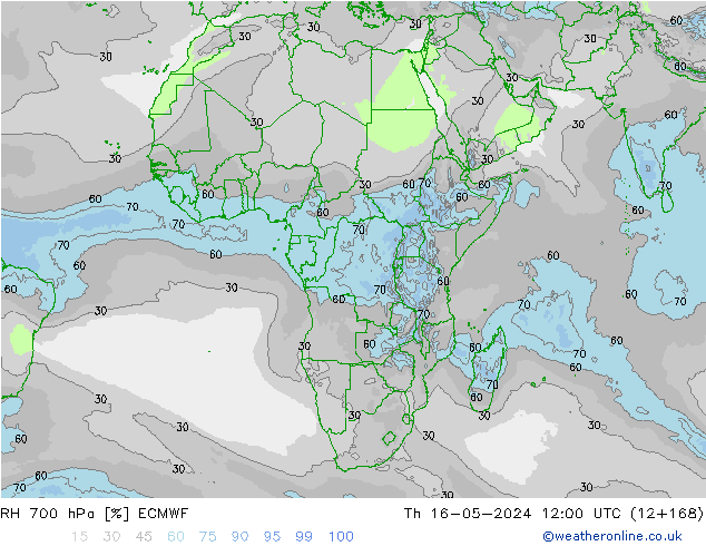 Humidité rel. 700 hPa ECMWF jeu 16.05.2024 12 UTC