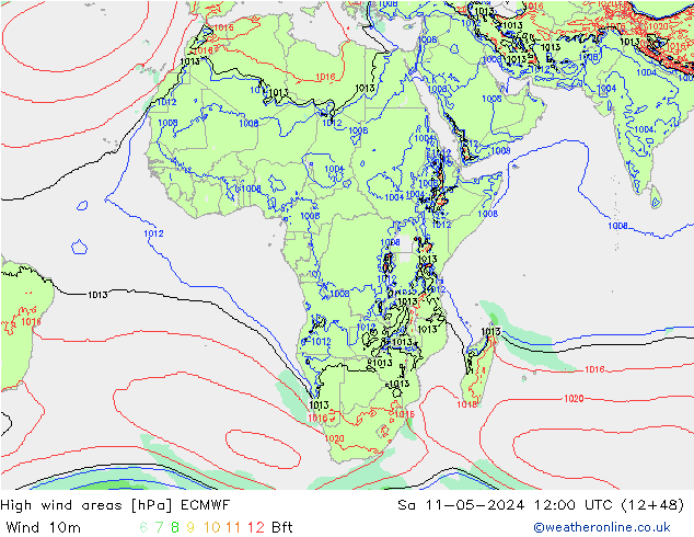 High wind areas ECMWF sáb 11.05.2024 12 UTC