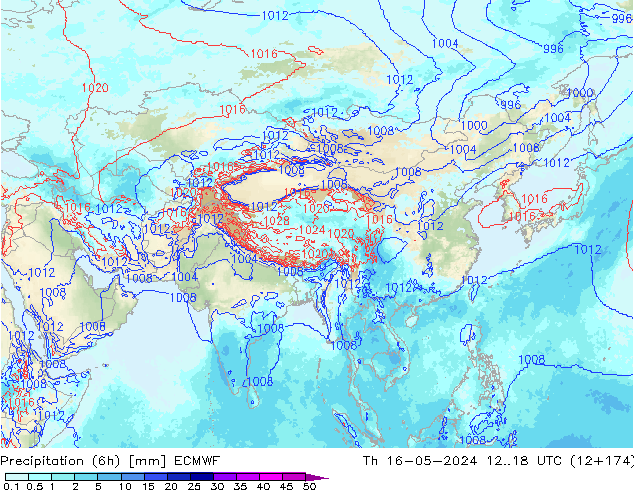 Precipitação (6h) ECMWF Qui 16.05.2024 18 UTC