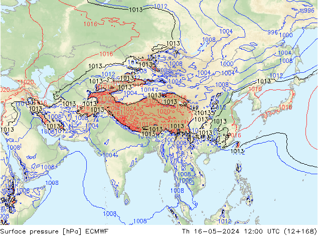 Surface pressure ECMWF Th 16.05.2024 12 UTC