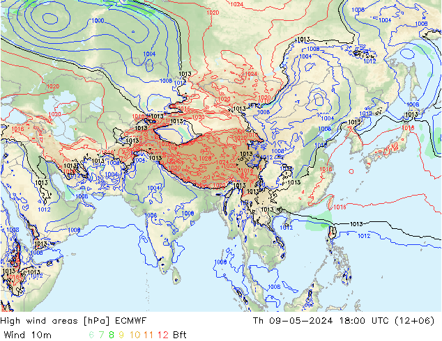 High wind areas ECMWF Th 09.05.2024 18 UTC